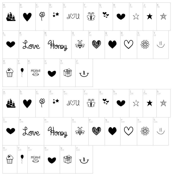 MF Dings font map